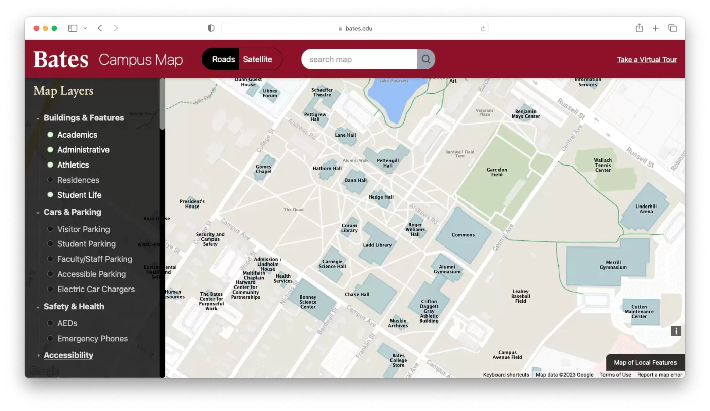 screenshot of campus map online