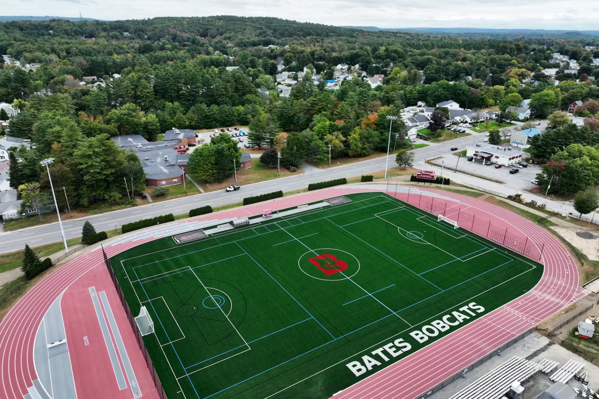 Drone photography captured of Russell Street Track and Field on September 25, 2024. (Theophil Syslo | Bates College)