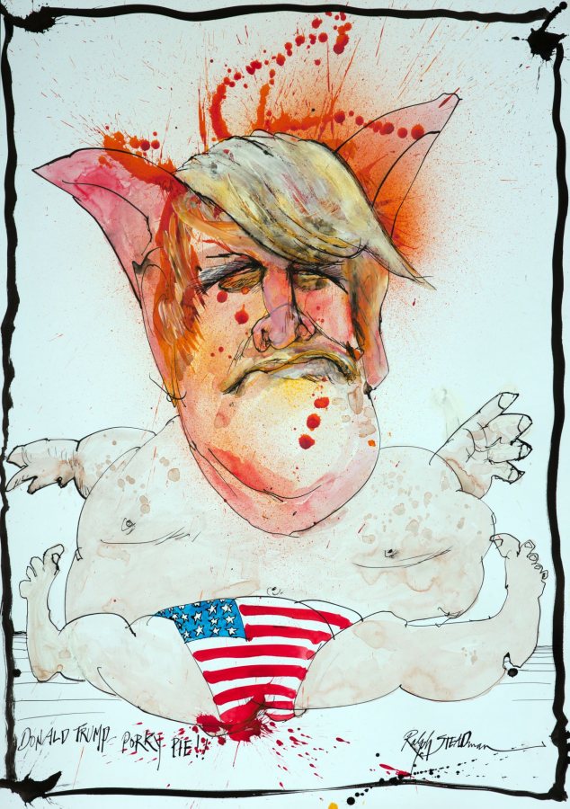 Ralph Steadman, Donald Trump, 2015, ink, acrylic, gesso on paper, 35.25 x 24.5 inches