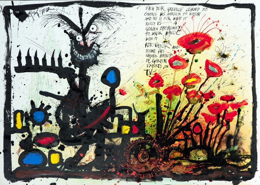 Ralph Steadman, Each Year Greville…, 1998, ink, acrylic on paper, 24.5 x 34.25 inches