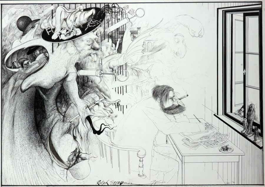 Ralph Steadman, Freud - The Secret of Dreams, 1979, ink on paper, 24.5 x 35.25 inches