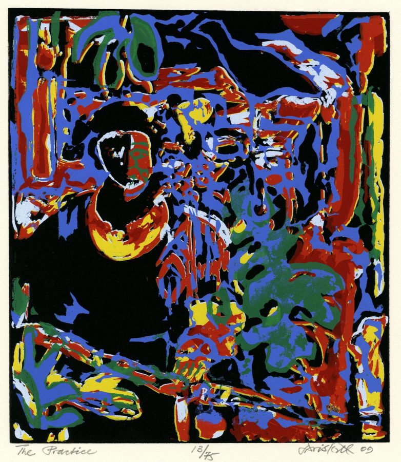 David Driskell (American, 1931 – 2020), The Practice, 2008, ink on paper, 15 x 11 inches, Bates College Museum of Art purchase with a gift from the Leander W. Smith and the Elizabeth A. Gregory MD '38 Fund. 2015.3.1