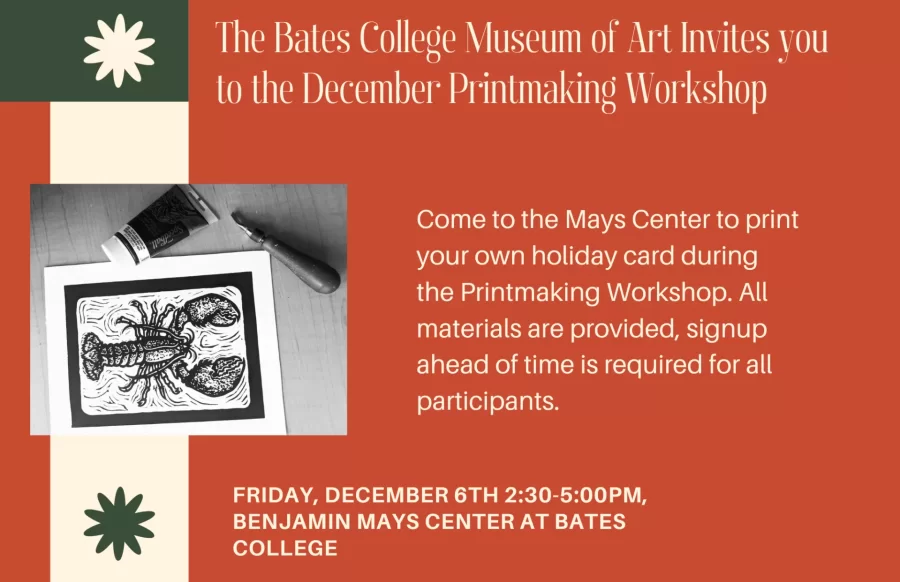 Poster with information on a 2024 holiday printing workshop