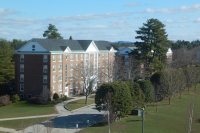 Smith Hall, viewed from the 60-foot Campus Construction Update stepladder. (Doug Hubley/Bates College)       