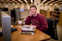 Ian Erickson '18 of St. Albans, Vt., is completing a senior thesis that relates to a talk he gave on March 8:  “You Are Not Alone: HIV/AIDS Activism in Rural Maine.” (Phyllis Graber Jensen/Bates College)