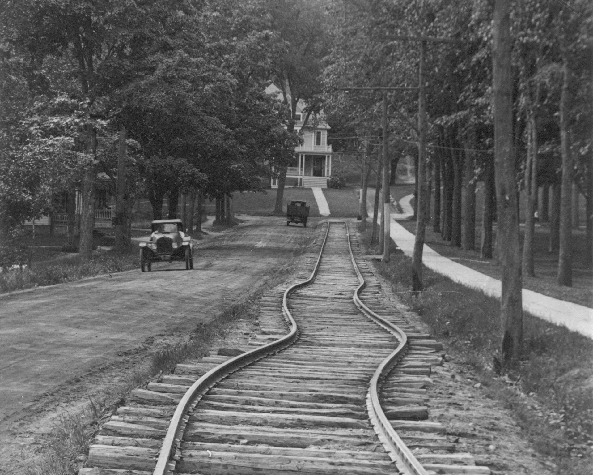 crooked trolley tracks circa 1935