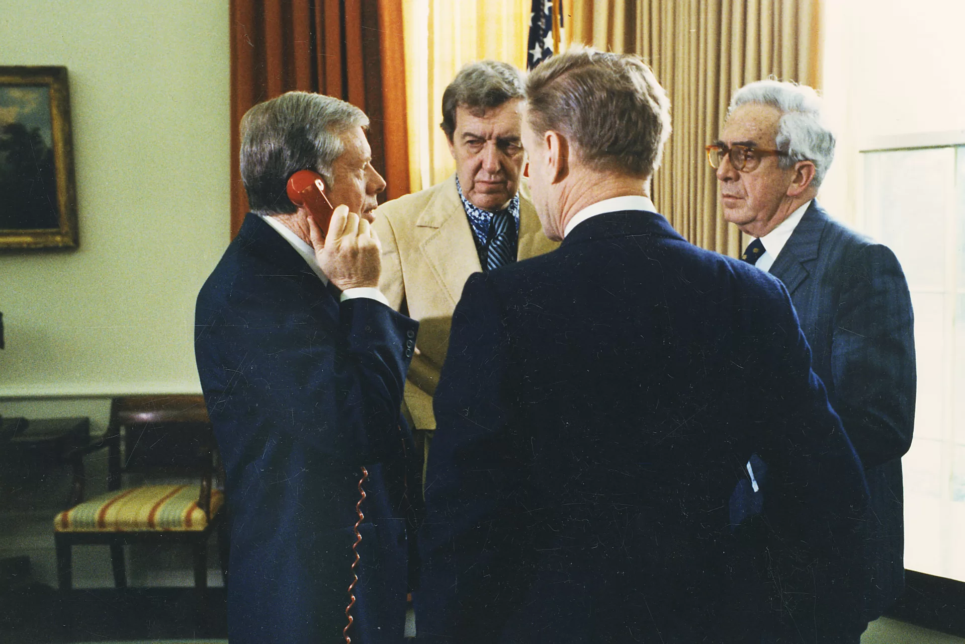 Jimmy Carter in oval office with Ed Muskie