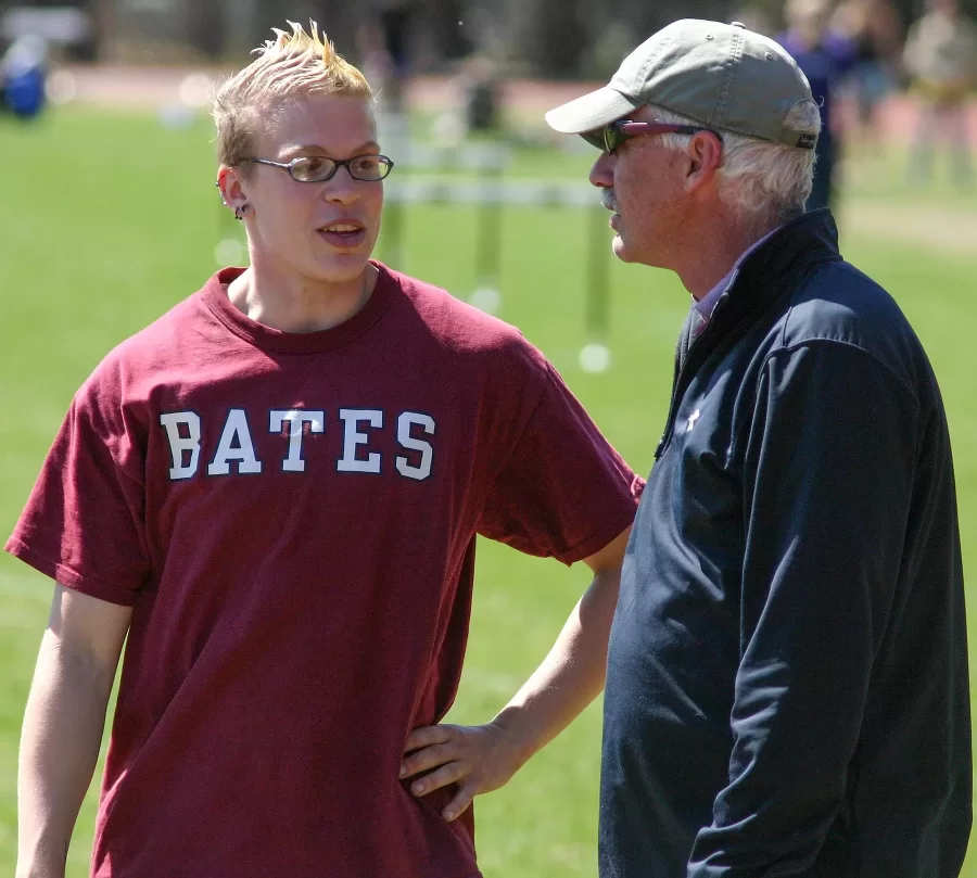 April 2006: Fereshetian with one of the all-time great Bates throwers, Keelin Godsey '06. (Joe Gromelski '74)
