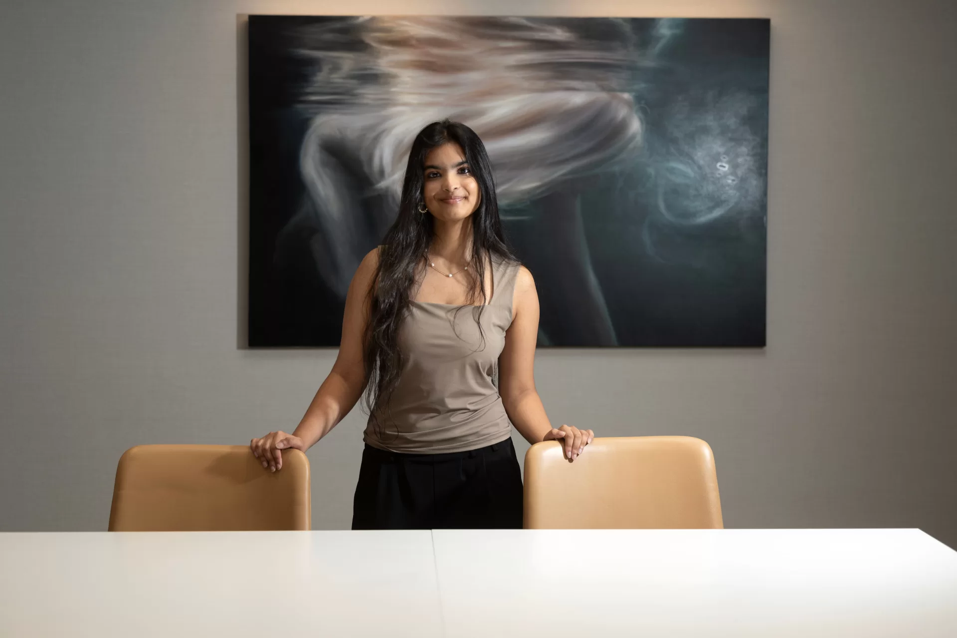 THESE PHOTOGRAPHS SHOULD NOT BE USED ON SOCIAL MEDIA PLATFORMS.

Aasya Patel ’26 of Needham, Mass., majoring in economics with a minor in mathematics, poses on the basement level of the office building where she works as an Equity Research Intern, funded by Purposeful Work,  for the Quant, Economics and Portfolio Strategy Team at Wolfe Research, LLCat 757 3rd Ave 6th Floor, New York, N.Y.

 “I worked on some current projects for my mentor, as well as helped him in narrowing research models for potential future research topics. I used Time-Series methods to forecast commodity stock indexes, as well as did research from a macroeconomic perspective on factors that could affect their returns.”