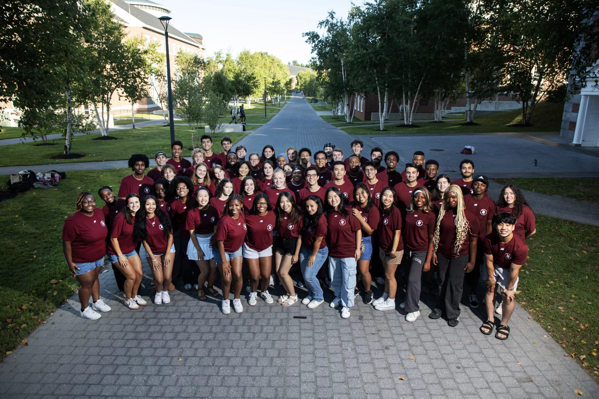 The ResLife student staff/student portrait photographed on Alumni Walk on August 28, 2024.

(Theophil Syslo | Bates College)