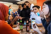 Moments from the Annual OIE Welcome Reception in Chase Hall on September 5, 2024. From left: Ayman Muhidin ‘27, of Tanzania, Zain (not pictured), unknown, Halima Guliye ‘27, of Kenya, and Sakina Saidi ‘26, of Afghanistan, Brandon Villalta Lopez ‘25, of Nicaragua, and Xucheng Zheng ‘27, of China. (Theophil Syslo | Bates College) OIE Welcome Reception is a way to begin the academic year in community with colleagues across campus who are long-time friends of the OIE and/or new to campus and want to be a part of building community and connective support for underrepresented racial, ethnic, LGBTQIA+, first-generation-to-college, and international Bates students. We offer this event annually and it has been a great way to ensure that all in attendance receive the message that we are ready and excited to engage with others across campus to provide a meaningful experience for each student who chooses to interact with us.