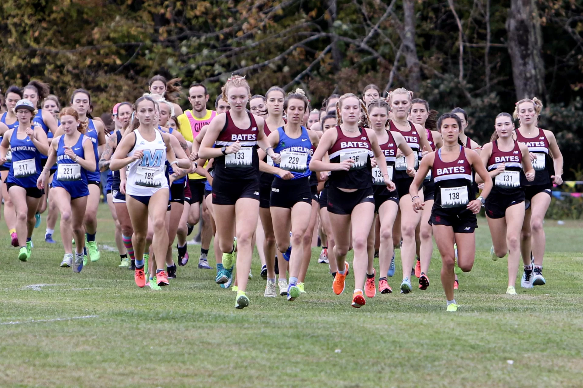 Mass start of a cross country race for women.