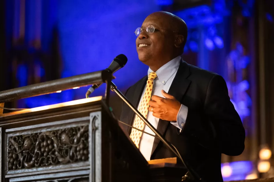 man speaking at pulpit