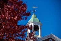 Fall foliage on the Bates campus Historic Quad, Hathorn Hall