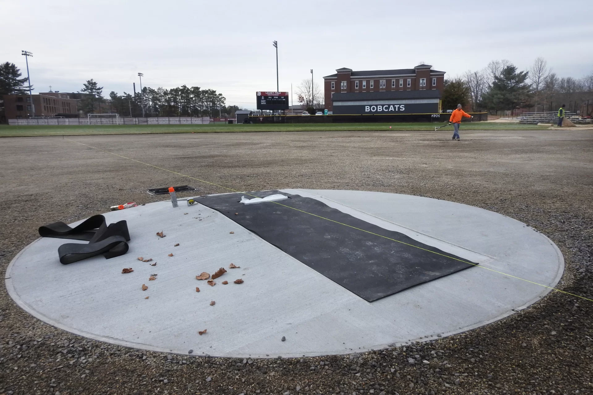 The concrete form for the Leahey Field pitchers' mound.