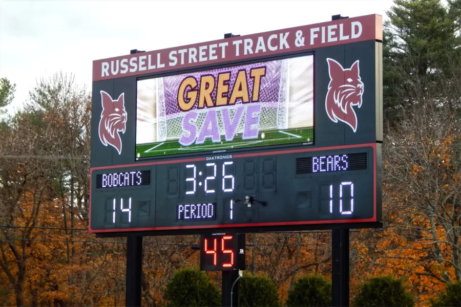 The new scoreboard at Russell Street Field.