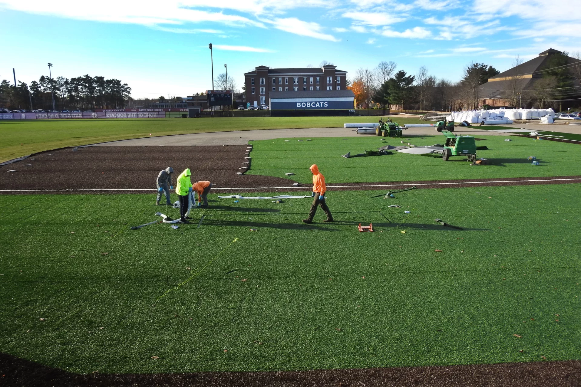 Installation of an artificial playing surface at Leahey Field Nov. 8.