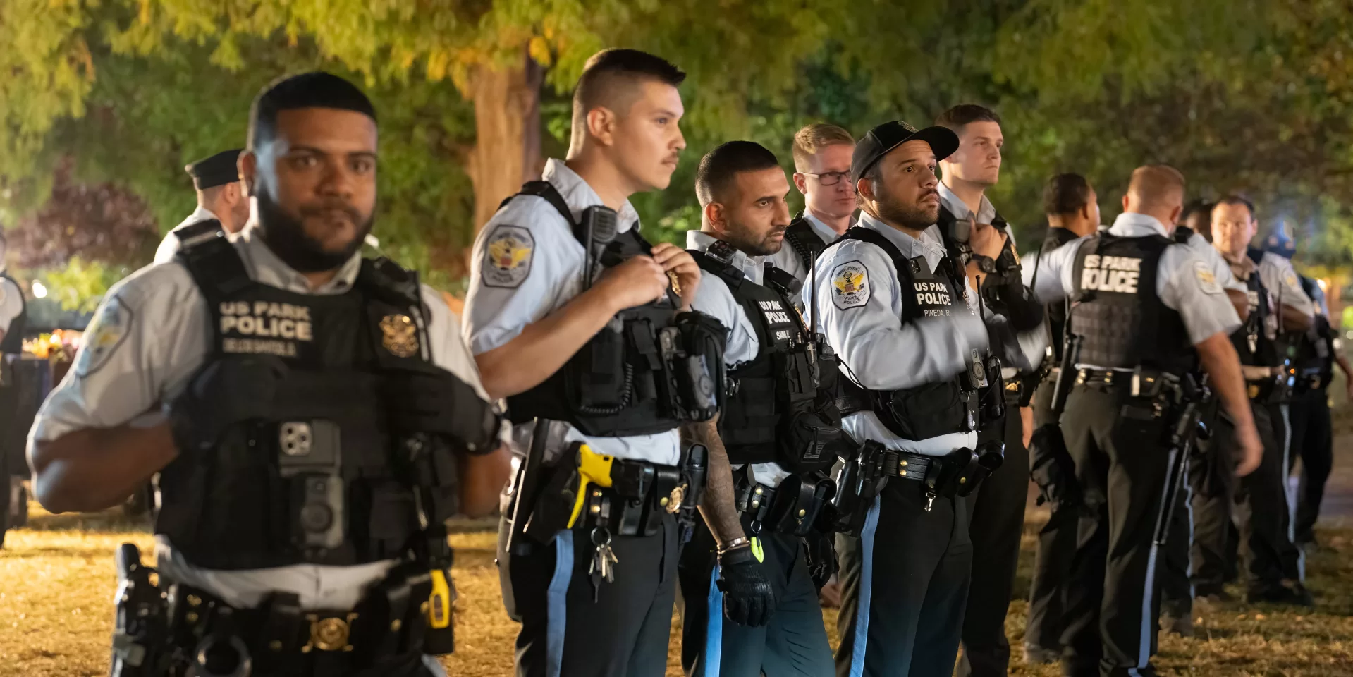 police standing outside in a line