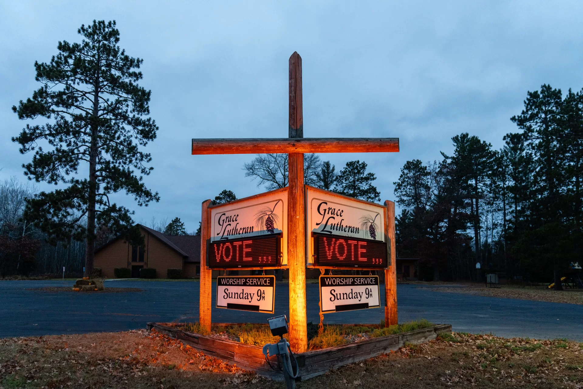 vote sign on a church electronic display