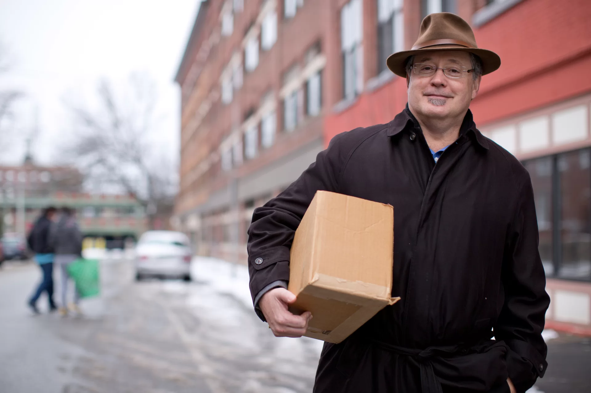 Visual artist Dan Mills, director of the Bates College Museum of Art, on his way to the Middle Street studio that he shares with his wife, artist Gail Skudera, in Lewiston.

Visual artist Dan Mills, director of the Bates College Museum of Art, on his way to Park Street studio that he shares with his wife, artist Gail Skudera, and their friend Jim Provenzano

"When we moved  to Maine three and a half years ago, we were pleased to be part of  a vital statewide art community. In joining the staff and faculty at Bates, we were interested in living where we work and saw the kinds of spaces that were available in downtown Lewiston as a terrific opportunity for artists who often need large and unfinished space as a way to create work. And Lewiston has that. We were delighted to right away essentially move that part of my practice into downtown and be a part of downtown Lewiston's vitality.