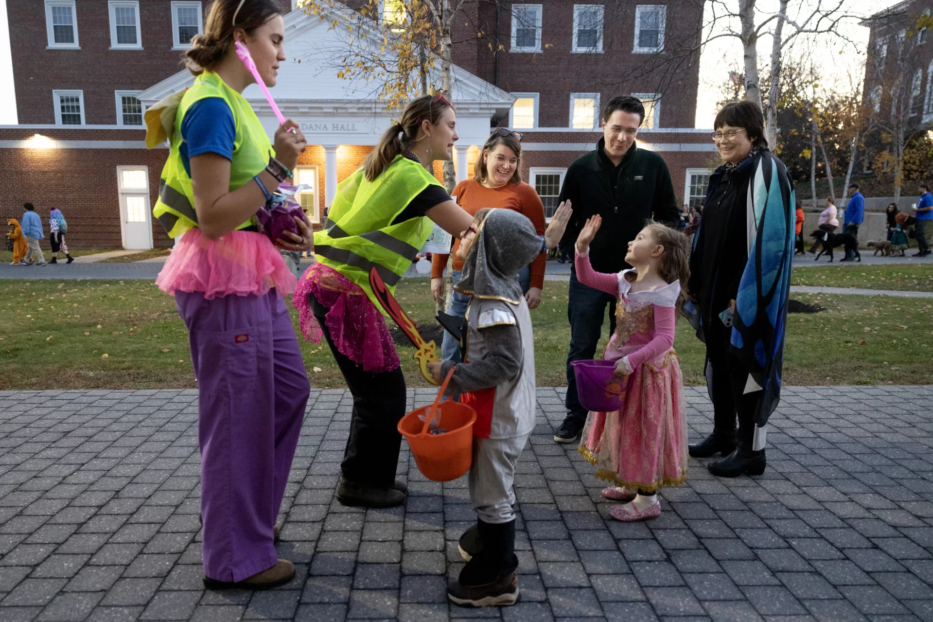 Bates students host a Trick or Treat night for community families on Alumni Walk on Thursday, Oct, 31, 2024. Halloween candy was distributed to all who visited.