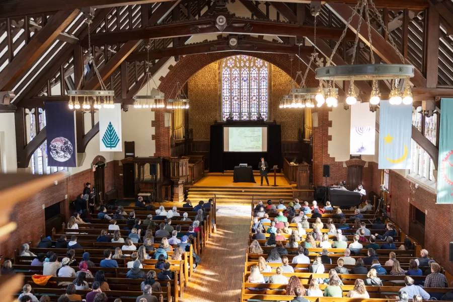 Moments from The Rev. Dr. Martin Luther King Jr. Day Keynote with Erica Chenoweth in Gomes Chapel on January 20, 2025. (Theophil Syslo | Bates College)