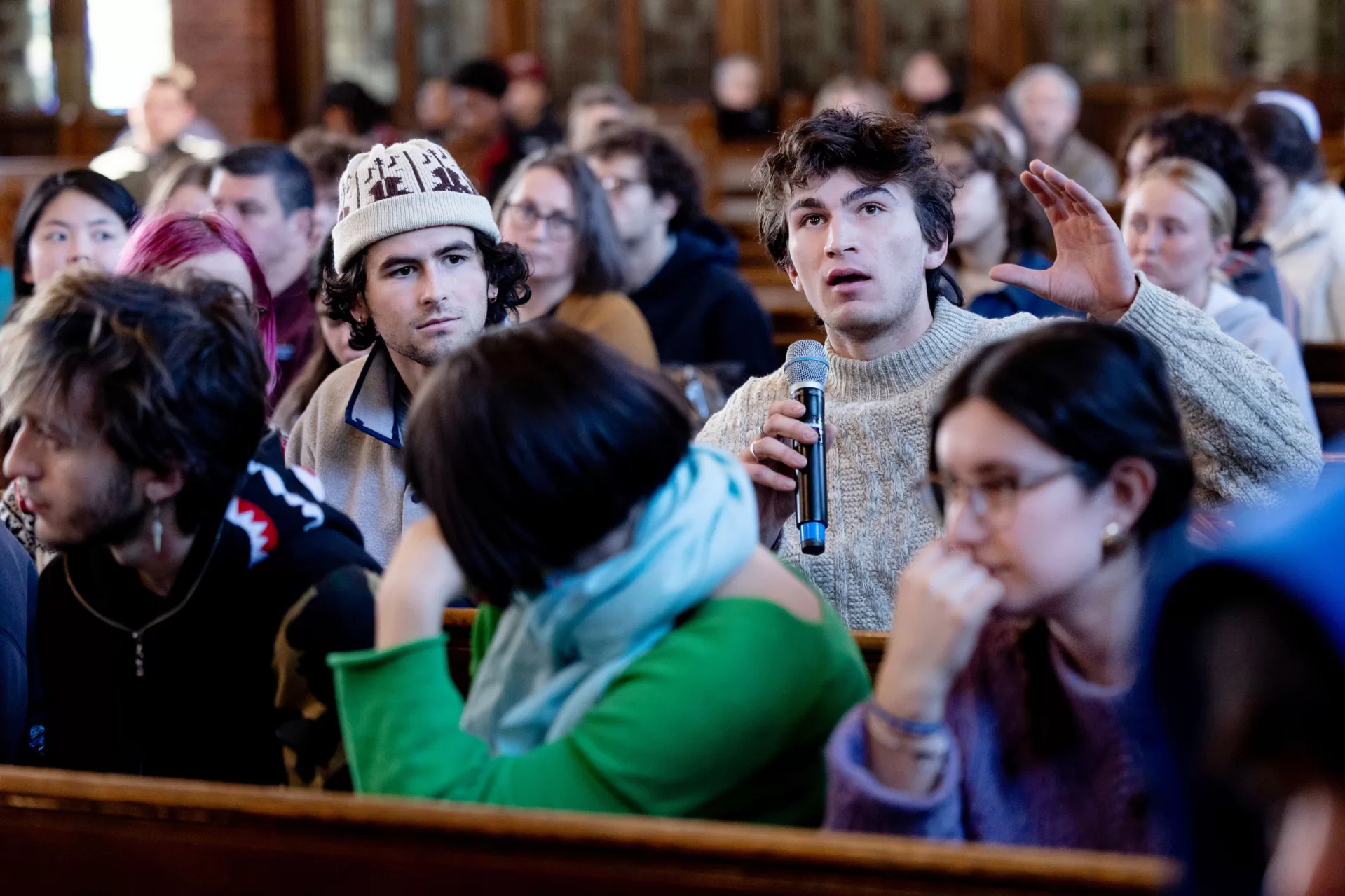 Moments from The Rev. Dr. Martin Luther King Jr. Day Keynote with Erica Chenoweth in Gomes Chapel on January 20, 2025. (Phyllis Graber Jensen/Bates College)