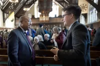 Moments from The Rev. Dr. Martin Luther King Jr. Day Keynote with Erica Chenoweth in Gomes Chapel on January 20, 2025. (Phyllis Graber Jensen/Bates College)