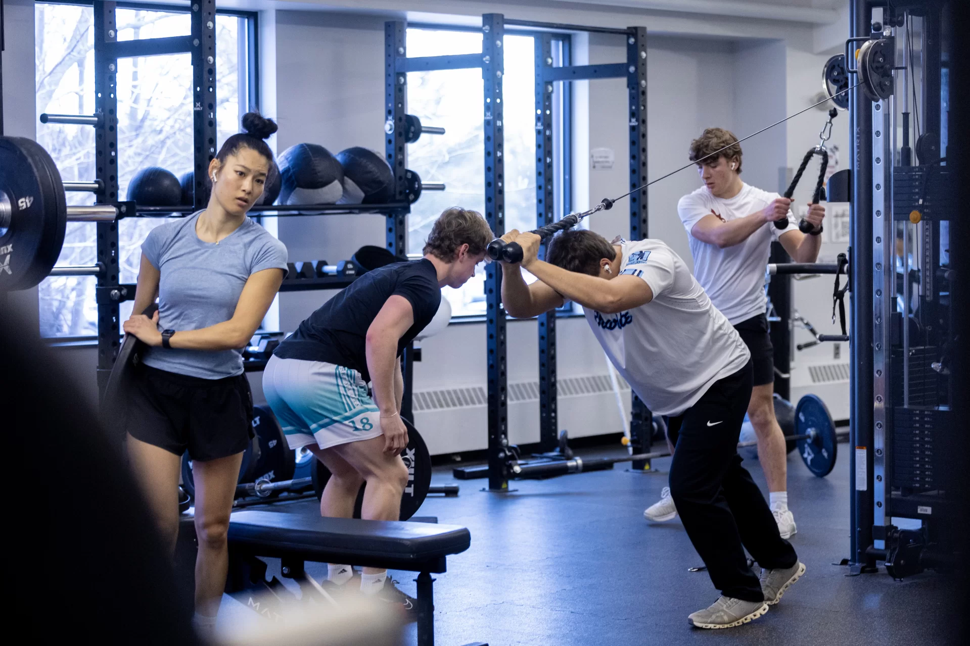 “Working out is very therapeutic for me. I love coming to the gym because it’s a break after classes and a great chance to focus on me.” —Kyra Ong ‘26 of Kahului, Hawaii, explains why she enjoys her workouts in the Davis Fitness Center. Physical activity is one of Bates’ nine pillars of well-being. Open for almost 100 hours weekly and accessible to students, faculty, and staff, the Center is one of two dedicated fitness and strength/conditioning facilities at Bates. Swipe left to see the ways in which a number of participants work out at the start of the winter semester. And to learn more about our “Well-Being at Bates” program, visit our website at bates.edu/well-being.