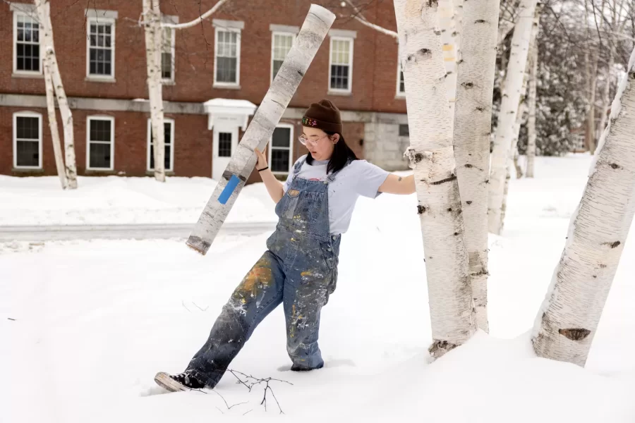 Sophie Hafter ’25 of Brooklyn, N.Y., crafts faux birch trees for upcoming performance of ‘The Seagull’ by Anton Chekov Serene but surreal: Sophie Hafter ’25 and the art of making theatrical magic How magic is made: Sophie Hafter ’25 crafts faux birch trees for upcoming performance of ‘The Seagull’ The magic touch: Sophie Hafter ’25 brings theater to life with scenic arts creations Shown in the set shop where she paints the paper that will be wrapped around cardboard to make birch trees for the Schaeffer Theatre stage; shown on Alumni Walk with her paper trees amidst the real birch trees; and then back in Schaeffer Theatre where she continues fashioning trees. Shown with Professor of French and Francophone Studies Kirk Read who performs in the play, and with director Joshua N Hsu. Konstantin is a young playwright struggling with his artistic identity and complicated relationship with his famous actor mother, Arkadina. Konstantin’s also in love with Nina, a naive aspiring actor, who’s also infatuated with the more successful writer Trigorin, Arkadina’s lover. Aspirations, family, and romantic entanglements inevitably collide, testing Konstantin and Nina’s sense of worth and purpose. Chekhov’s wry classic skillfully intertwines the ordinary with the poetic, illustrating the duality of human existence: an existence where our dreams give us the drive to move forward, but our decisions haunt us at every turn. “The Seagull” is a darkly comedic exploration of unfulfilled ambitions, unrequited love, and the bittersweet nature of artistic success. Content Warning This production includes strong sexual content, mental illness, self-harm, intentional self-injury, discussion of suicide, alcohol abuse, offstage gunshots, simulations of using tobacco, and a realistic-looking firearm prop.