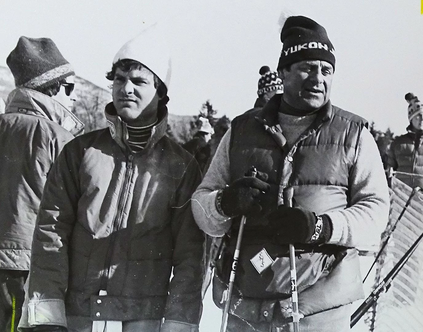 In resurrecting the dormant Bates ski program, head coach Bob Flynn (right) audaciously worked toward hosting the NCAA National Collegiate Skiing Championships. (Muskie Archives and Special Collections Library)