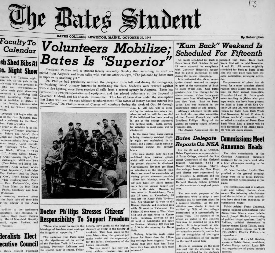 October 1947: The Great Fires of 1947 | 150 Years | Bates College