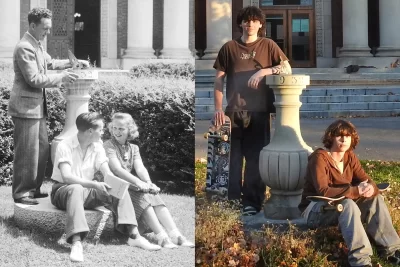 Then and Now: Vintage George French campus images (then) and gorgeous fall colors (now)