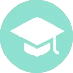 Teal iconography with graduation cap in white