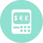 Teal iconography with calculator in white