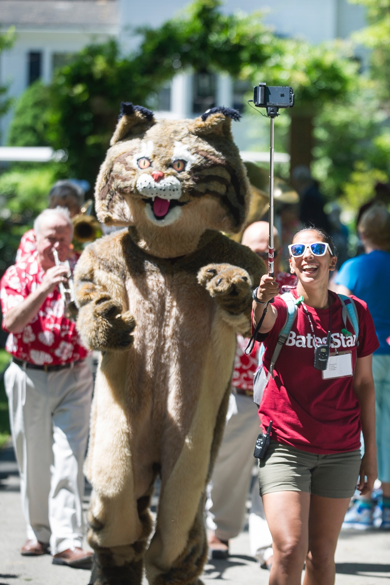 the bates bobcat mascot walking in parade