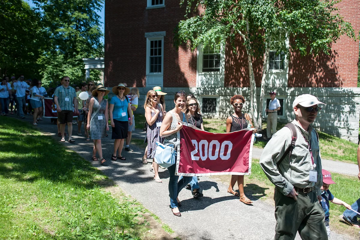 Generations of Bates graduates process in the Reunion Parade on Saturday, June 13th 2015.